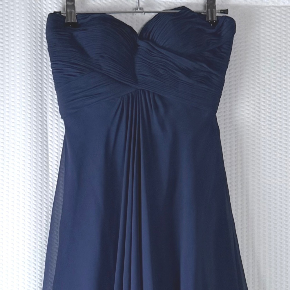 Faviana Navy Strapless Ruched Sweetheart Chiffon Gown